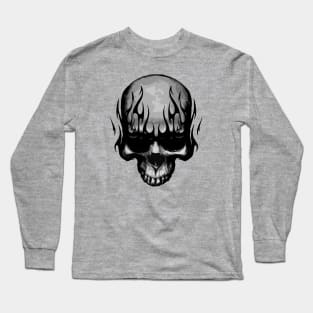 Skull with Flames - Monochrome Long Sleeve T-Shirt